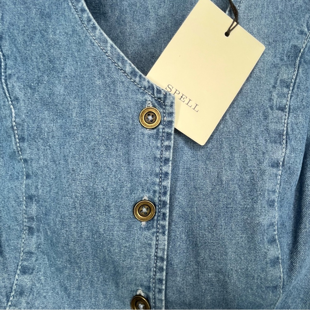 Spell Bombshell Chambray Denim Vest Button Front Western Boho Festival - Picture 9 of 9